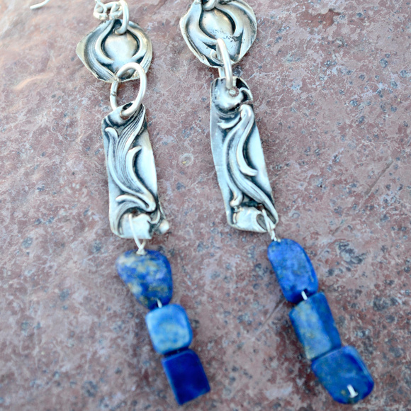Antique Obsessions Jewelry - Blue Lapis Lazuli Sterling Silver Earrings Long